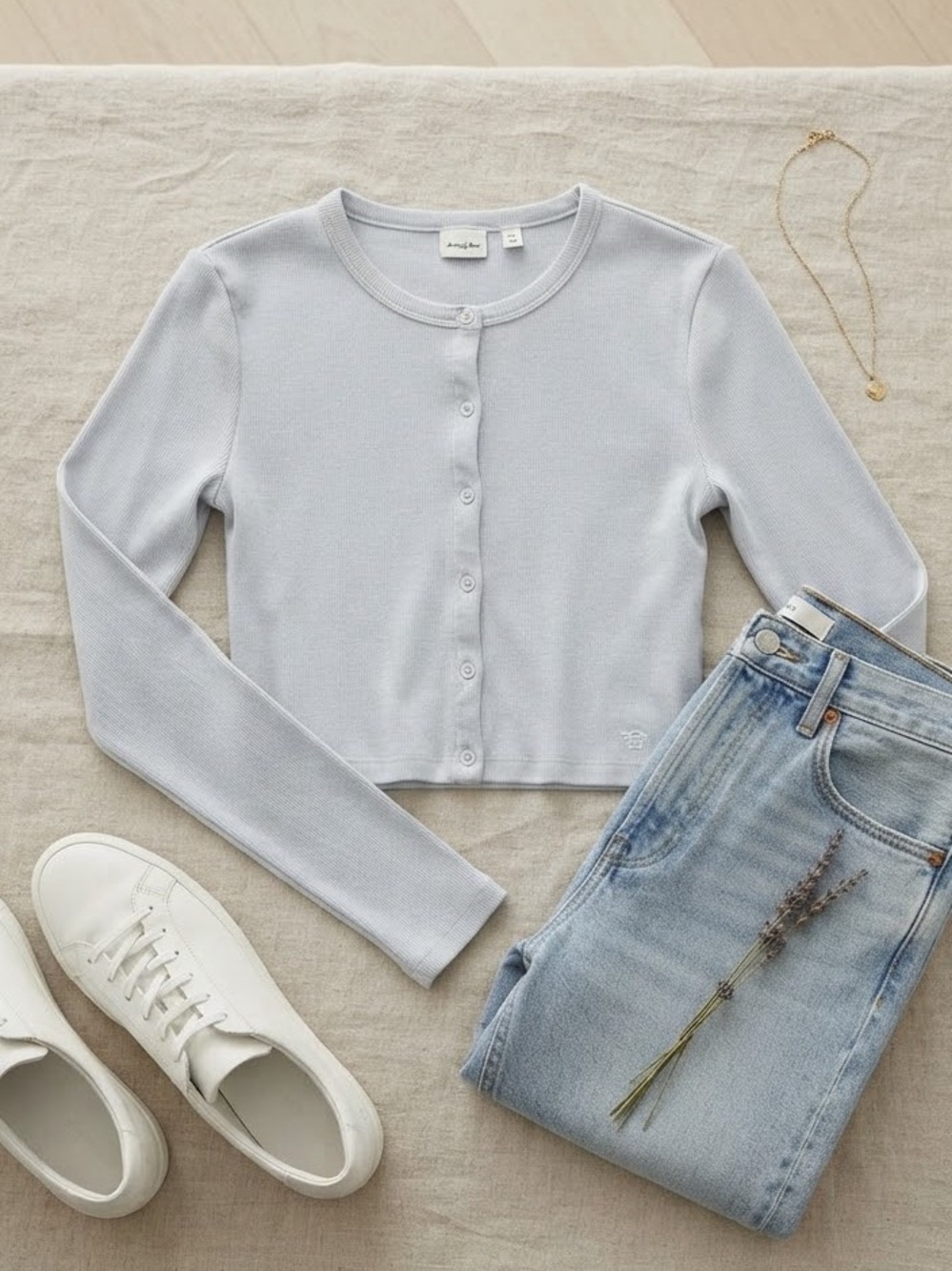 Aritzia Sunday Best Little Ribbed Cropped Cardigan Light Blue Small